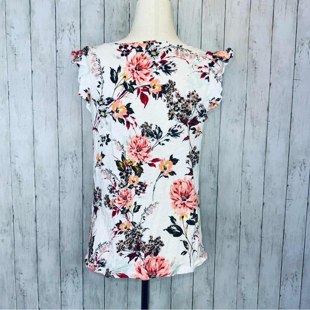 Ann Taylor LOFT Vintage | Soft Floral Ruffle Sleeve Tee (100% Cotton) - Picture 5 of 8